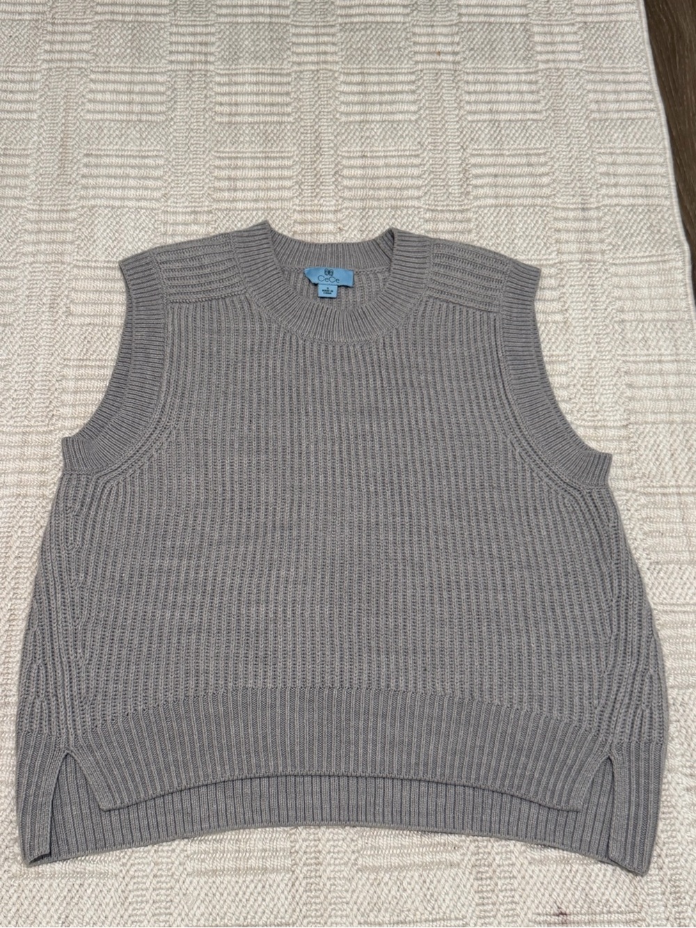 CeCe Gray Rib-Knit Sleeveless Crewneck Sweater Vest